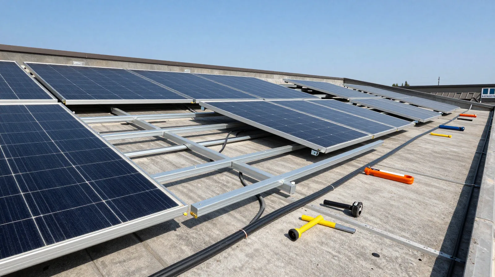 Installer fitting a solar panel on an Australian rooftop in golden afternoon light