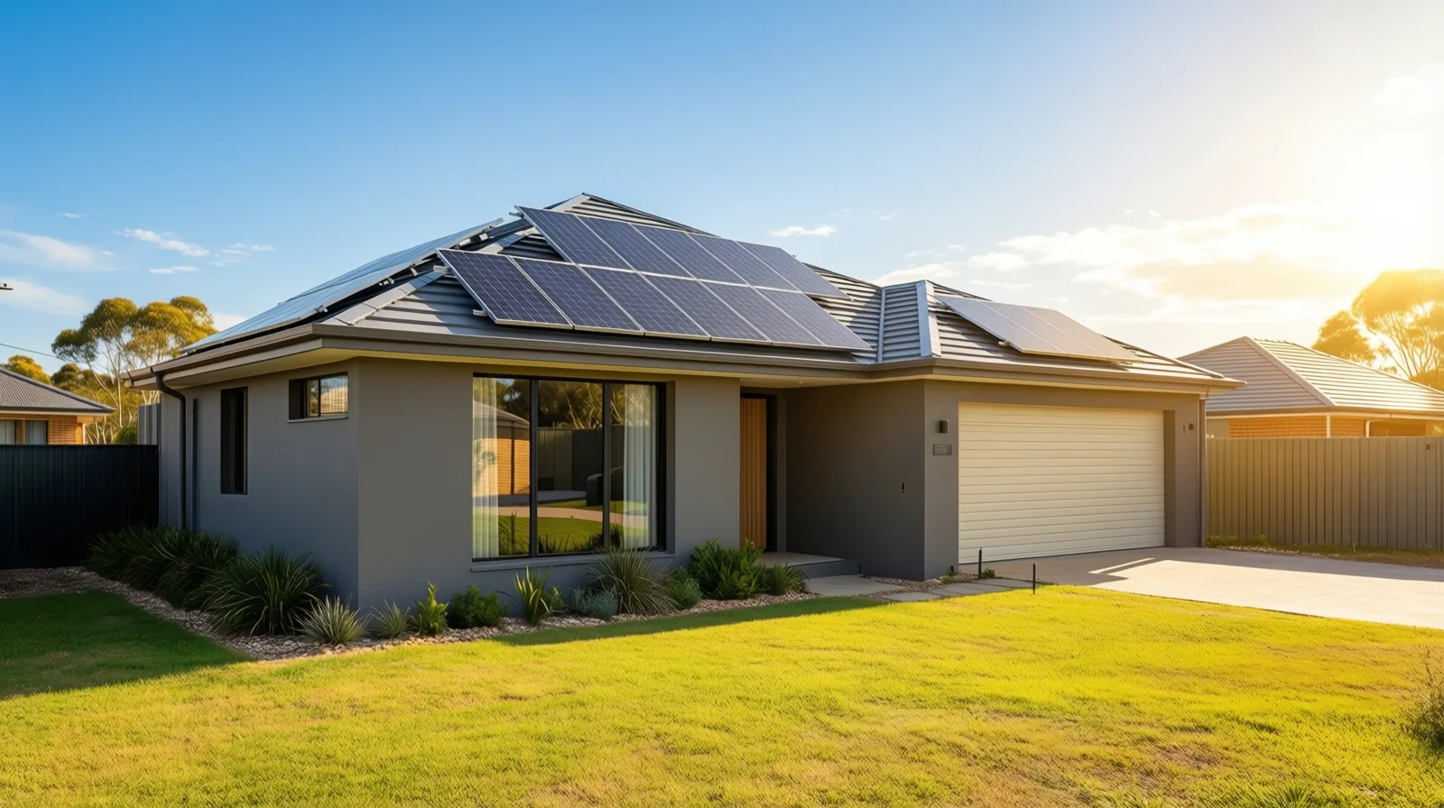 A sunlit Australian home with rooftop solar panels